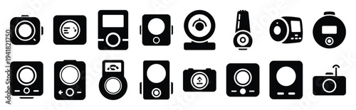 smart thermostat technology web icon set in silhouette style.
