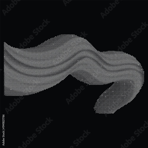 Abstract White Halftone Dotted Wave Ribbon Vector