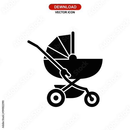 Classic Baby Stroller Icon for Newborn Transport.