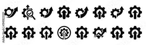 system optimization technology web icon set in silhouette style.
