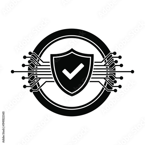 Shield icon with check mark in circle security symbol