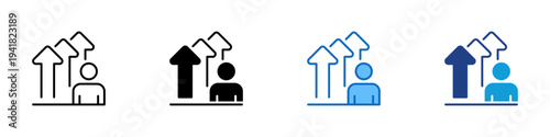 Personal Growth Multiple Style Icon Design Vector - Person standing with rising arrows representing career advancement, professional development, and personal progress