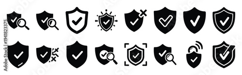 antivirus protection technology web icon set in silhouette style.