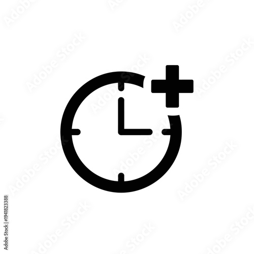 Clock with Plus Sign - Time Extension Icon.