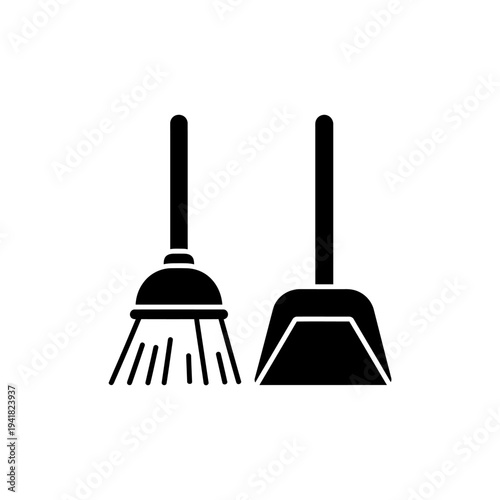 Broom and Dustpan Cleaning Tools Illustration.