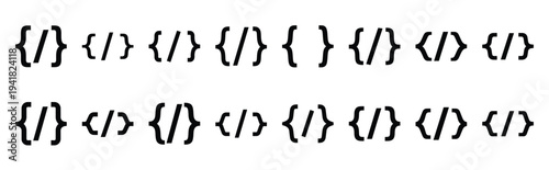 coding brackets technology web icon set in silhouette style.