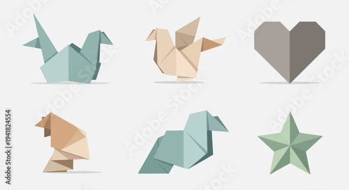 Collection of Colorful Origami Paper Figures and Shapes.