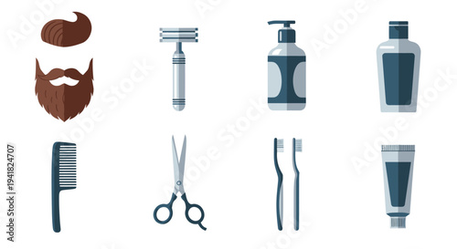 Mens Grooming and Shaving Tools Collection with Personal Care Products.