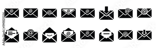 email message technology web icon set in silhouette style.