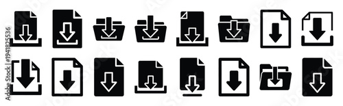 file download technology web icon set in silhouette style.