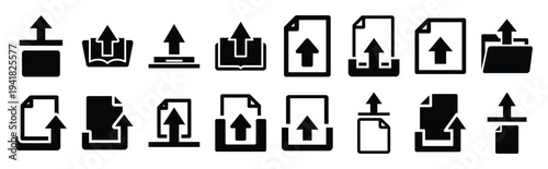 file upload technology web icon set in silhouette style.