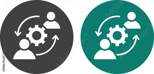 Business process management and workflow icons set featuring teamwork, strategy planning, leadership, project management and productivity concepts for corporate use.