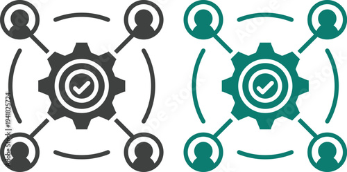 Business process management and workflow icons set featuring teamwork, strategy planning, leadership, project management and productivity concepts for corporate use.