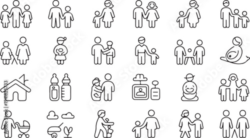 Line of family activities and parenting line family baby child adults