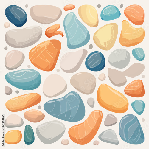 Colorful stones and pebbles collection.