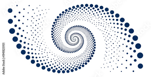 Φωτογραφία Elegant abstract spiral formed by gradually decreasing blue dots on a clean white background, ideal for modern digital art, business, and creative projects