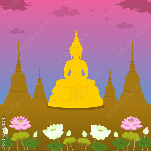 Bhuddha Statue golden thai temple night sweet background