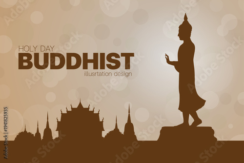 thailand temple Bhuddha Walk shadow silhouettebackground poster