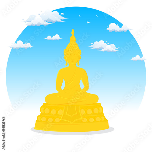 Buddha statue holy day blue sky border asia background Poster