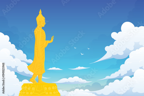 Buddha statue holy day blue sky cloud asia background Poster