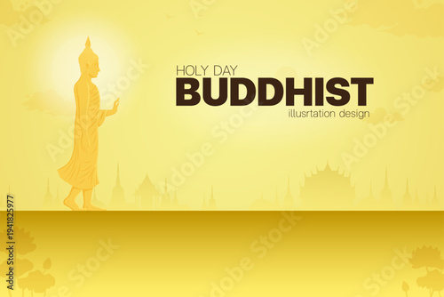 Buddha statue holy day Golden thailand asia temple background Poster