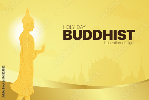 Buddha statue holy day Golden thailand asia temple background Poster
