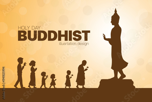 thailand temple Bhuddha Candlelit procession shadow silhouette background poster