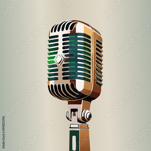 Vintage Microphone Illustration Closeup View.