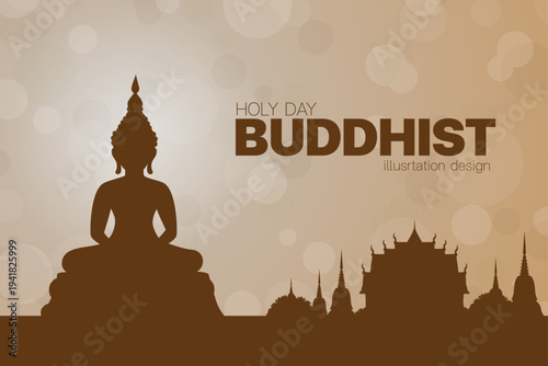 thailand temple Bhuddha shadow silhouettebackground poster