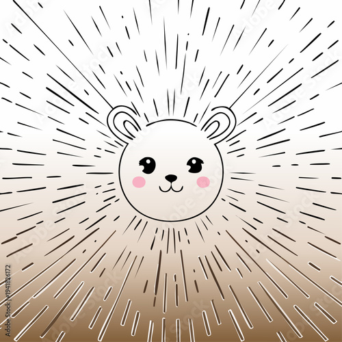 Cute Cartoon Bear Face Closeup.