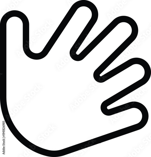 Black outline of an open hand with five fingers spread fingers