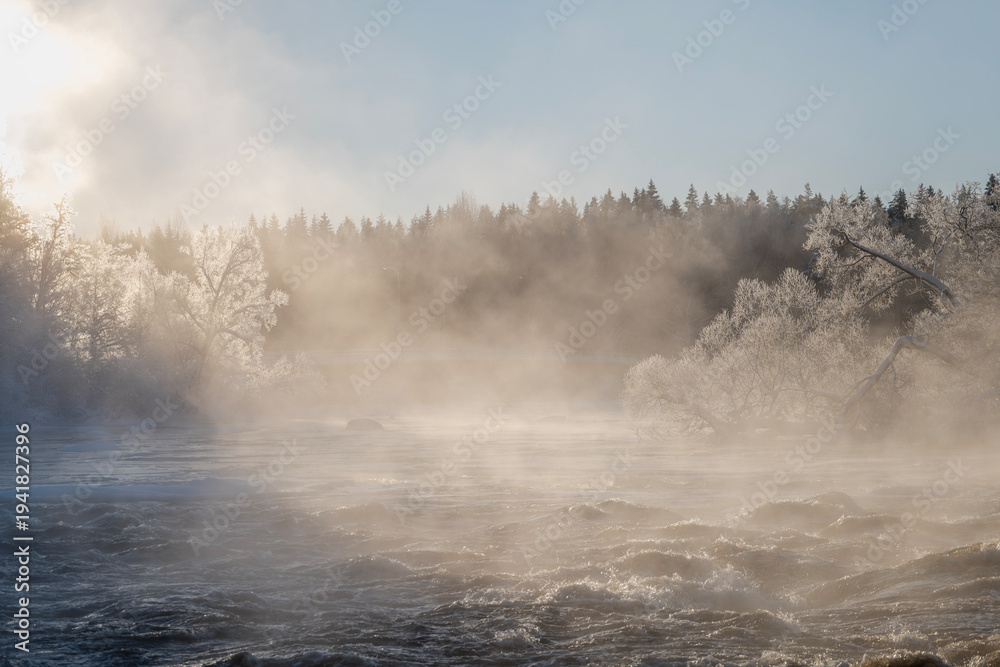 Fototapeta premium Swedish river in a vold winter landscape