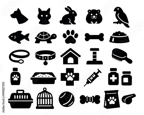Pets icon set. Animal care and vet clinic symbol. Vector illustration.
