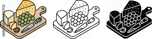 Cheese Platter silhouette & Outline and illustration set isolated on transparent background
