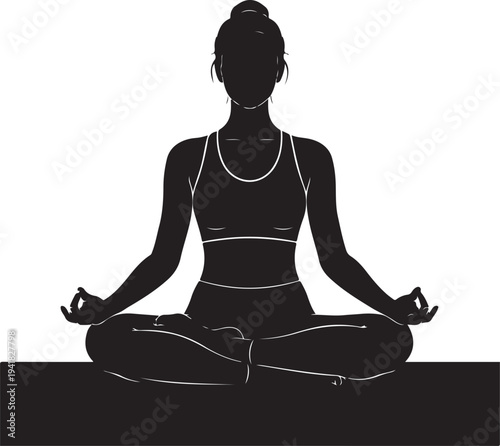 Woman meditating in lotus position a striking black silhouette