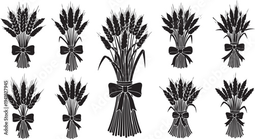 Bouquets of wheat with bows in black and white