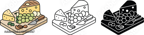 Cheese Platter silhouette & Outline and illustration set isolated on transparent background