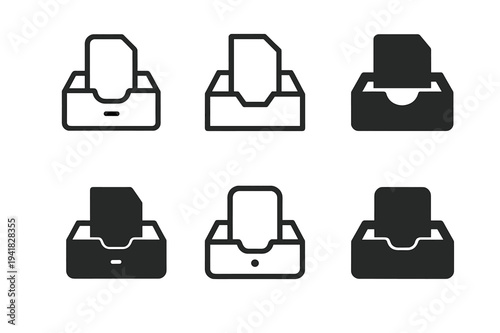 Drawer Logo Concepts. Cleaning Out a Drawer. Set Logo of Drawer with Labels: Minimal outline, Abstract geometric, Negative space, Flat solid, Symmetrical form,