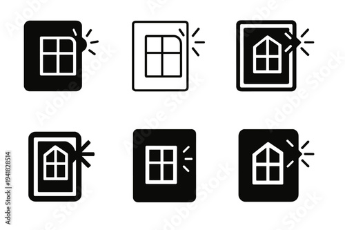 Light-infused Design Logos. Maximizing natural light in interior design. Icon set. Set Logo of maximizing natural light in interior design: mirrored surfaces