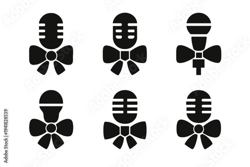 Music-Fashion Icon Set. Music and fashion. Icon set. Set Logo of Music and fashion: microphone brooch. harmonious logo variations of the same emblematic