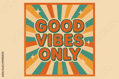 Retro Nostalgia Poster. Retro Poster with bold rounded fonts, centered layout, halftone dots, paper texture, sparkles and rays, nostalgic 50s?60s vibe, #F4A261