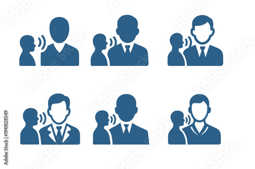 Leadership Body Language Icons. Body language in leadership. Icon set. Set Logo of Body language in leadership: attentive listening. harmonious logo variations