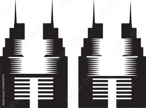 
Various architectural buildings and structures icon set Modern Skyscraper City Building Icon  collection representing urban life, commerce, government, and public services in a modern silhouette 