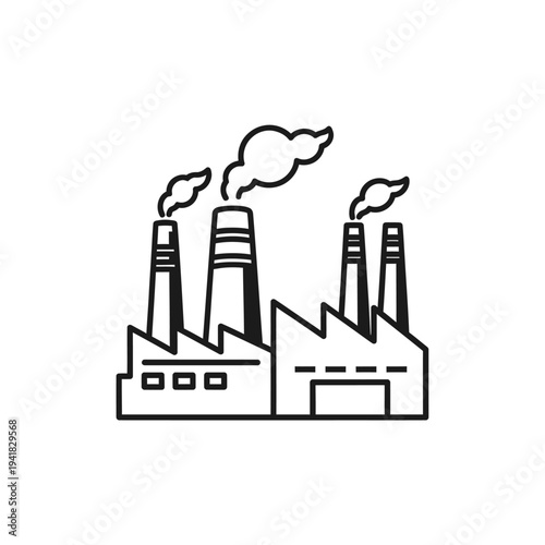 Industrial factory emitting smoke, environmental pollution illustration.