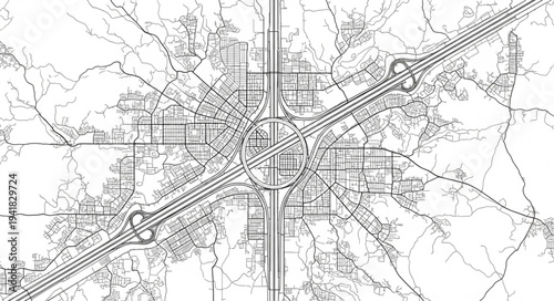 Detailed City Plan Blueprint with Intricate Road Networks.
