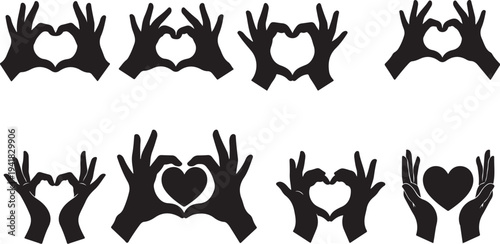 Hands forming heart shapes in various silhouettes together