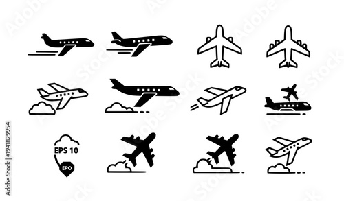 Minimal Airplane Icons Set Travel Aircraft Vector Collection