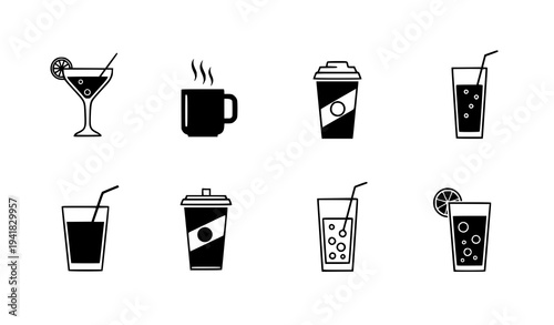 Simple Drink Beverage Icons Coffee Cocktail Glass Vector Pack