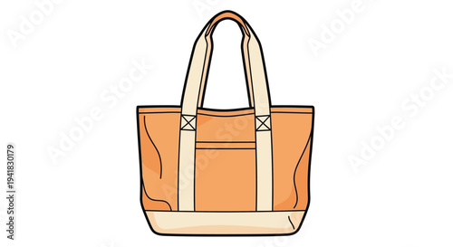 Illustration of a simple orange tote bag with light handles and base