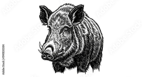 Detailed illustration of a wild boar against a clean white background